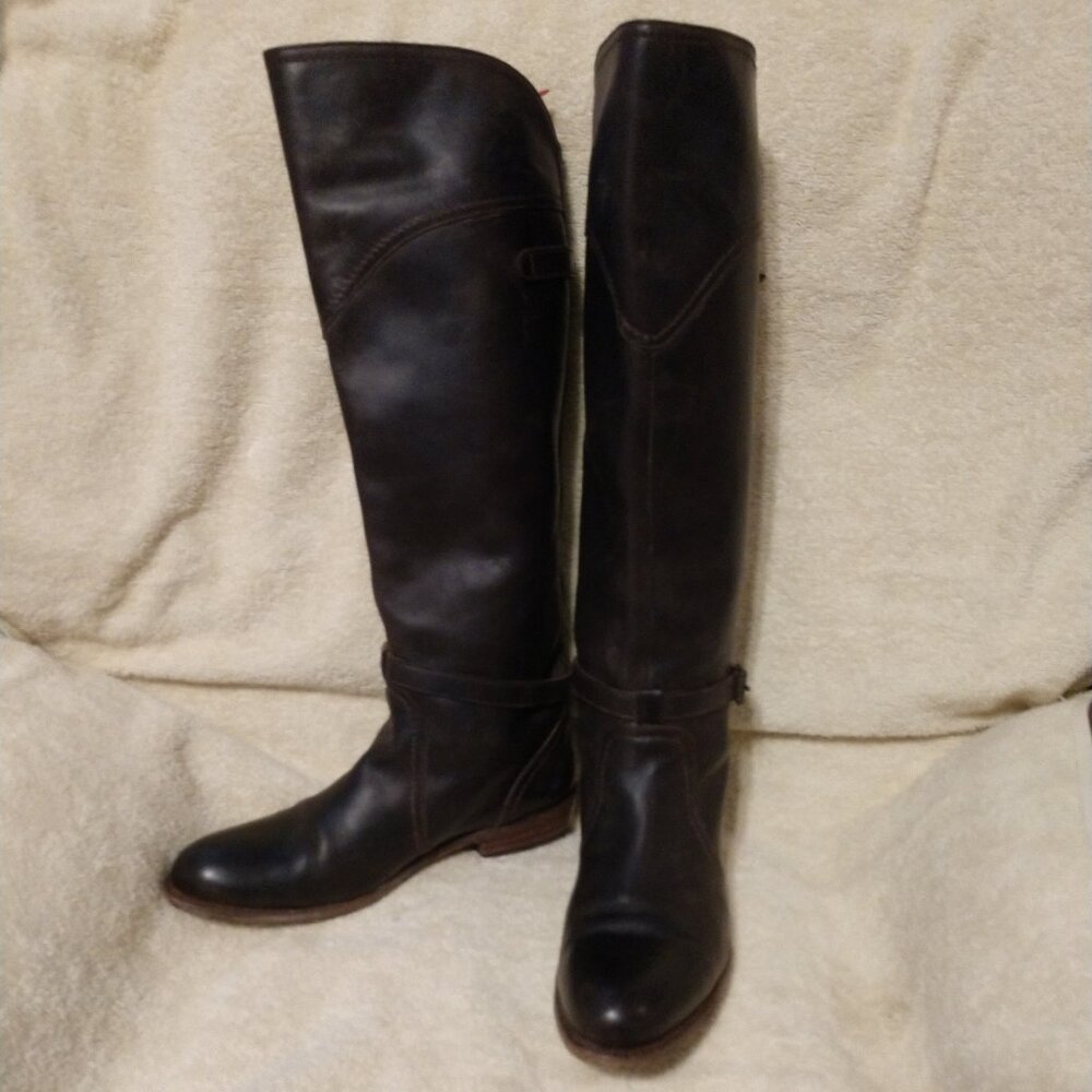 Frye Women's Dorado Riding Boots Dark Brown Polished Leather 77561 Sz 8